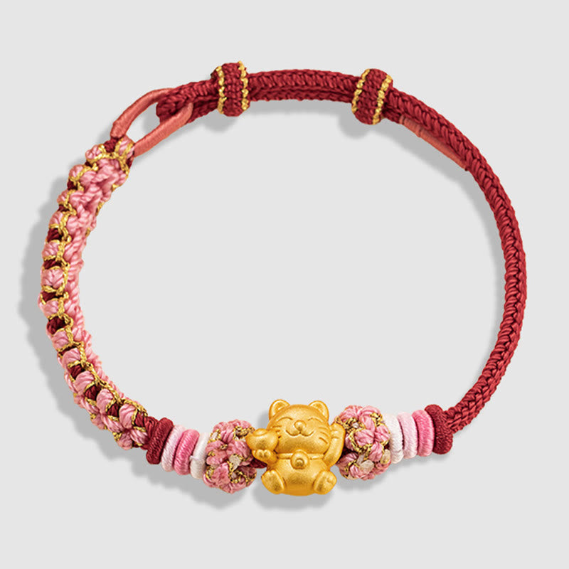 ATELIER-TIBET – Bracelet Fil Rouge avec Charm Chat Porte-Bonheur en Argent Sterling 999