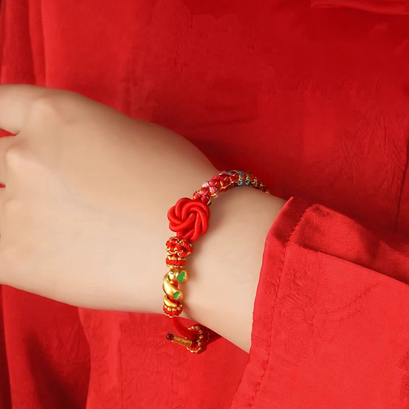 ATELIER-TIBET – Bracelet de Protection Fil Rouge avec Breloque Serpent en Alliage de Cuivre (Ajustable)