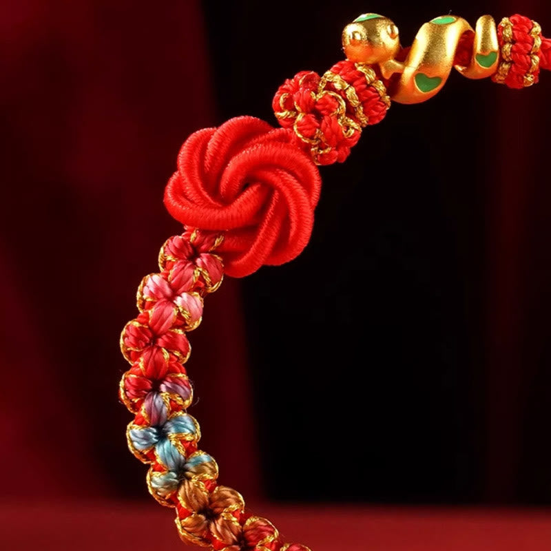 ATELIER-TIBET – Bracelet de Protection Fil Rouge avec Breloque Serpent en Alliage de Cuivre (Ajustable)