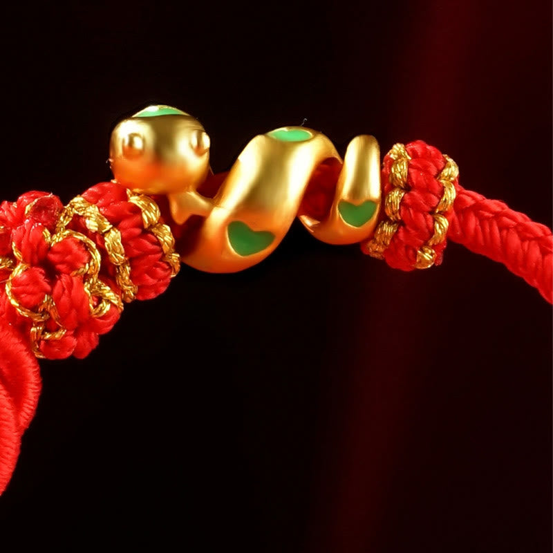 ATELIER-TIBET – Bracelet de Protection Fil Rouge avec Breloque Serpent en Alliage de Cuivre (Ajustable)