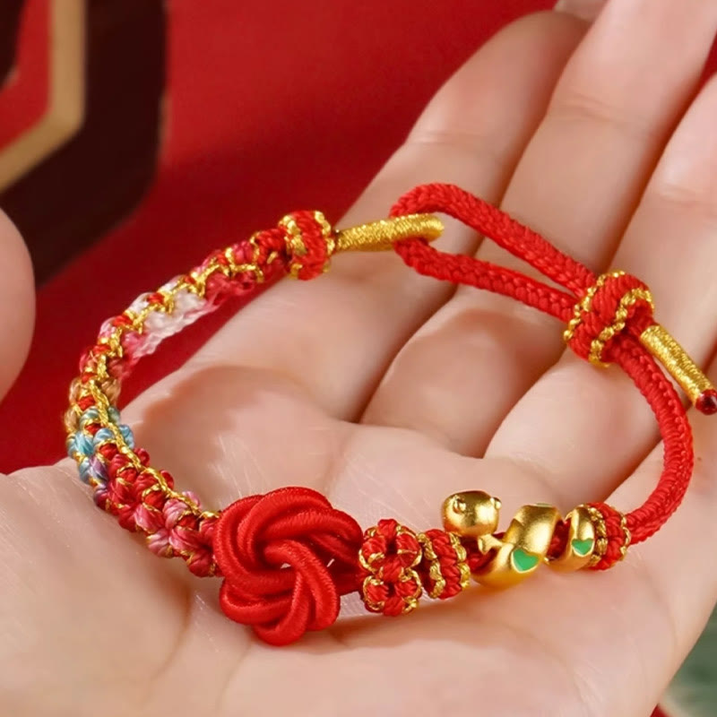 ATELIER-TIBET – Bracelet de Protection Fil Rouge avec Breloque Serpent en Alliage de Cuivre (Ajustable)