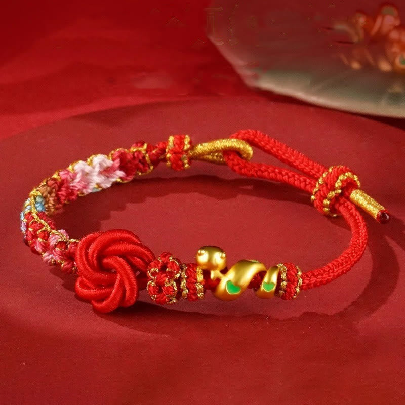 ATELIER-TIBET – Bracelet de Protection Fil Rouge avec Breloque Serpent en Alliage de Cuivre (Ajustable)