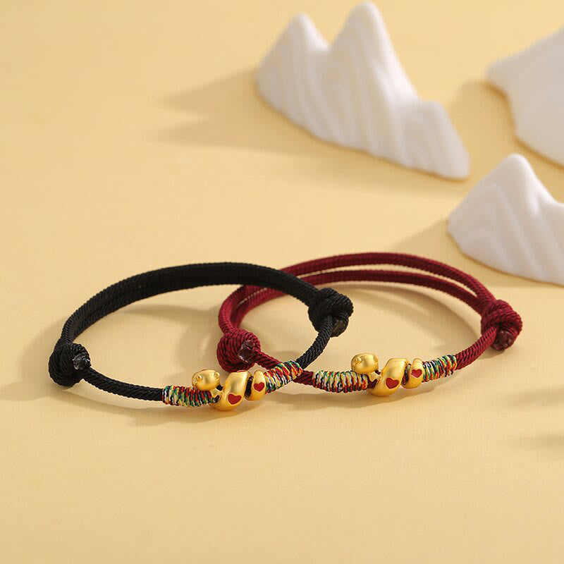 ATELIER-TIBET – Bracelet de Protection Fil Rouge avec Breloque Serpent en Alliage de Cuivre (Ajustable)
