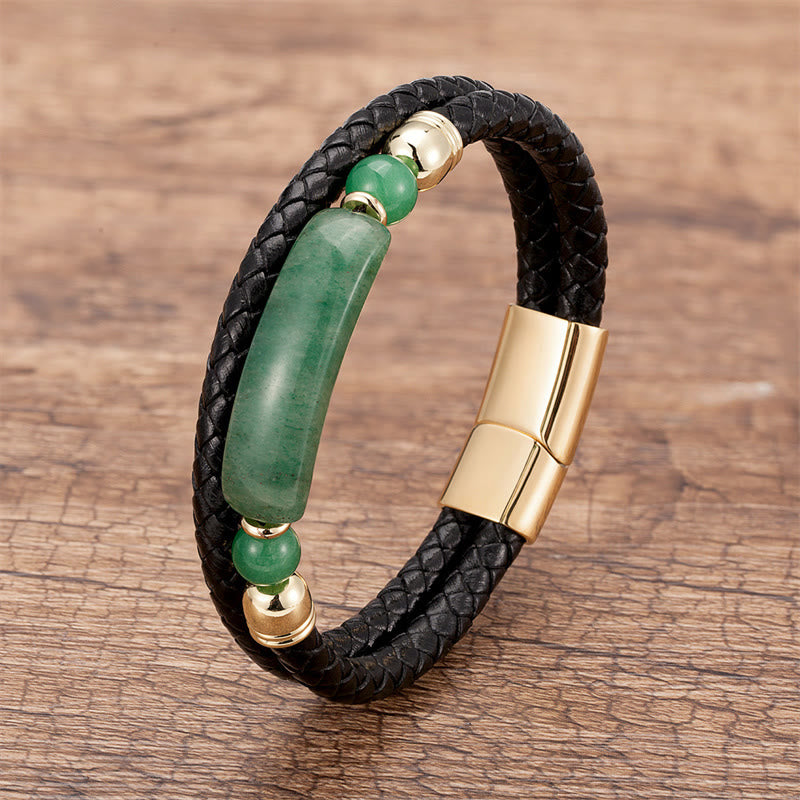ATELIER-TIBET – Bracelet en Cuir & Pierre Naturelle Œil de Tigre Doré, Fermoir Magnétique