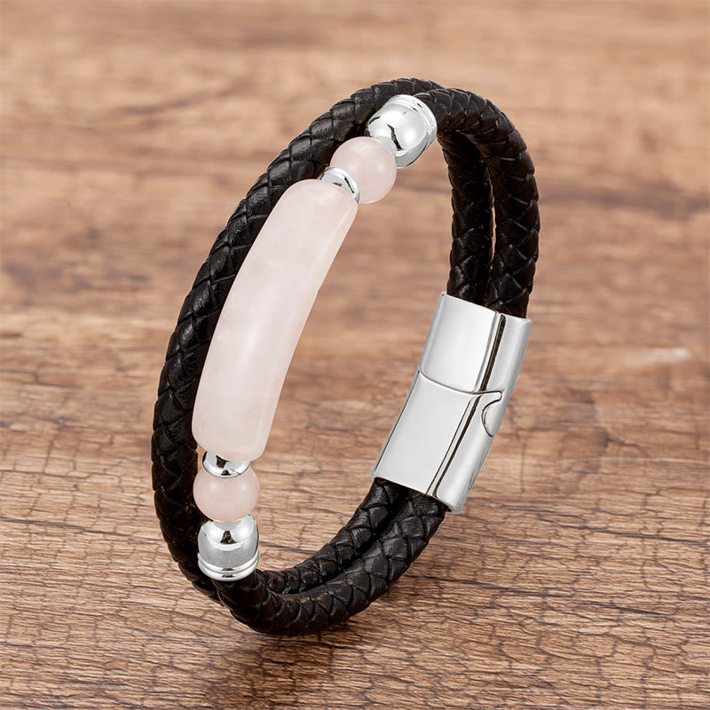 ATELIER-TIBET – Bracelet en Cuir & Pierre Naturelle Œil de Tigre Doré, Fermoir Magnétique