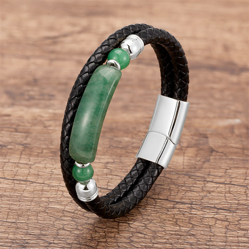 ATELIER-TIBET – Bracelet en Cuir & Pierre Naturelle Œil de Tigre Doré, Fermoir Magnétique