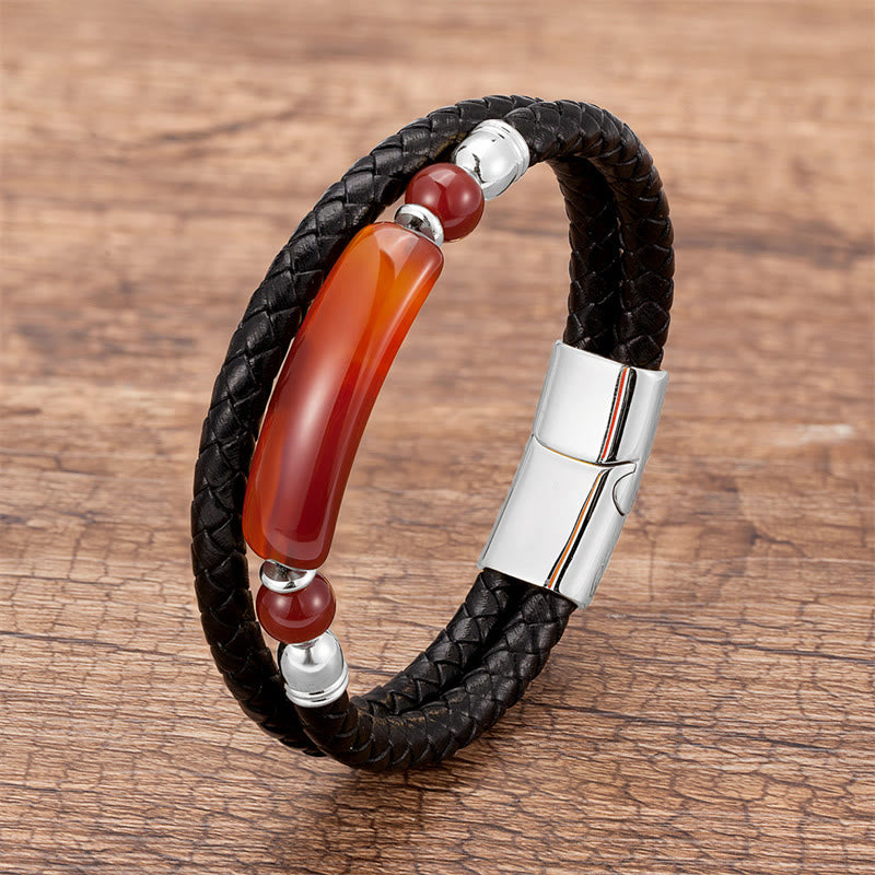 ATELIER-TIBET – Bracelet en Cuir & Pierre Naturelle Œil de Tigre Doré, Fermoir Magnétique