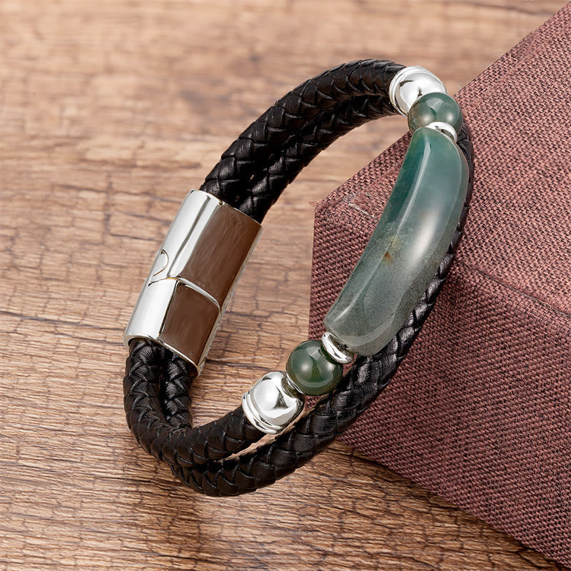ATELIER-TIBET – Bracelet en Cuir & Pierre Naturelle Œil de Tigre Doré, Fermoir Magnétique