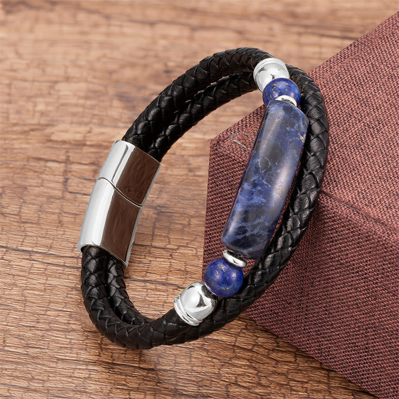 ATELIER-TIBET – Bracelet en Cuir & Pierre Naturelle Œil de Tigre Doré, Fermoir Magnétique