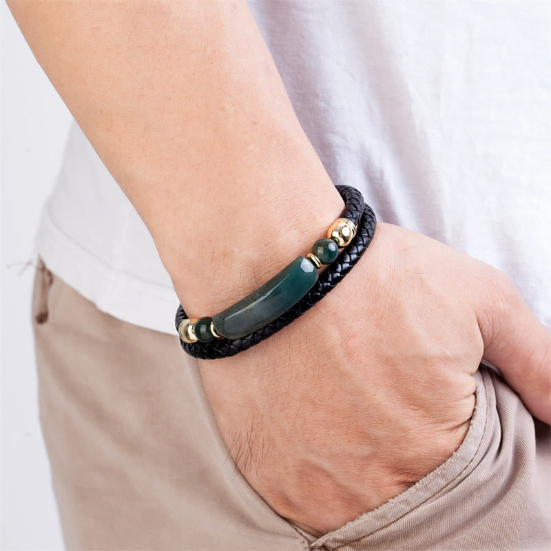 ATELIER-TIBET – Bracelet en Cuir & Pierre Naturelle Œil de Tigre Doré, Fermoir Magnétique