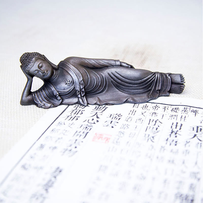 ATELIER-TIBET Bouddha couché Shakyamuni Poudre de fer Rouille Statue en résine coulée Décoration de la maison