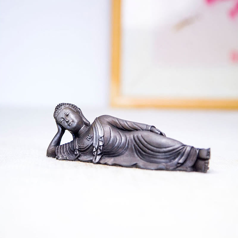 ATELIER-TIBET Bouddha couché Shakyamuni Poudre de fer Rouille Statue en résine coulée Décoration de la maison