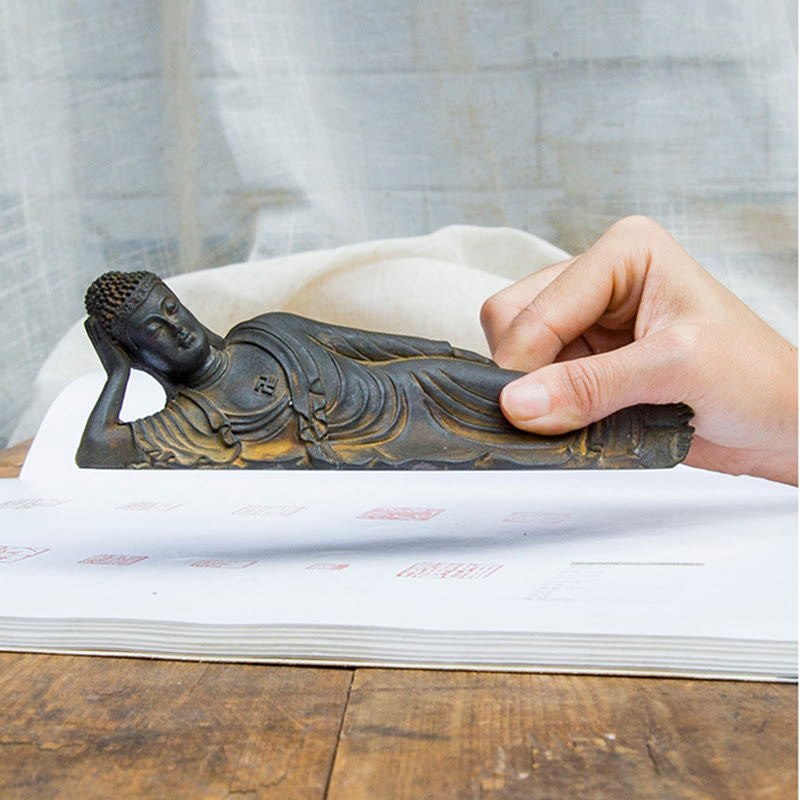 ATELIER-TIBET Bouddha couché Shakyamuni Poudre de fer Rouille Statue en résine coulée Décoration de la maison