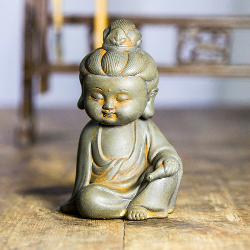 ATELIER-TIBET Pierres faites à la main, Ksitigarbha Kwan Yin Guanyin Avalokitesvara Tathagata, poudre de fer rouille, Statue en résine moulée, décoration de la maison