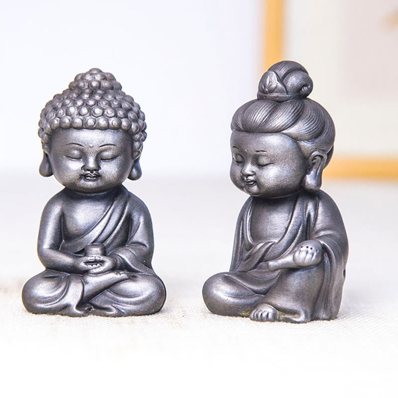 ATELIER-TIBET Pierres faites à la main, Ksitigarbha Kwan Yin Guanyin Avalokitesvara Tathagata, poudre de fer rouille, Statue en résine moulée, décoration de la maison