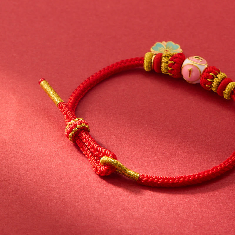 ATELIER-TIBET – Bracelet de Protection Fleur de Pêcher en Cuivre Plaqué Or & Fil Rouge