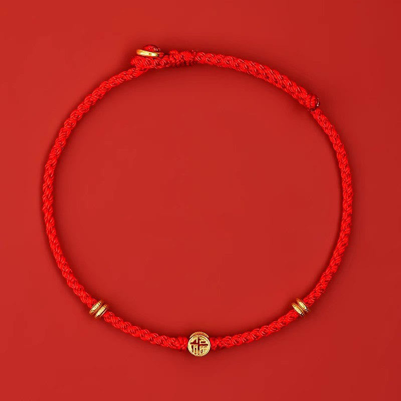ATELIER-TIBET – Bracelet Porte-Bonheur Fil Rouge & Symbole Fu en Argent Sterling 925