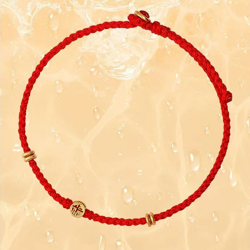ATELIER-TIBET – Bracelet Porte-Bonheur Fil Rouge & Symbole Fu en Argent Sterling 925