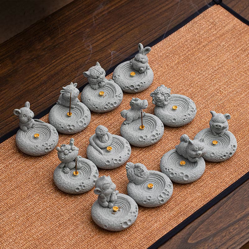 ATELIER-TIBET Brûleur d'encens de guérison du zodiaque chinois en Buddha Stones Décoration de bureau