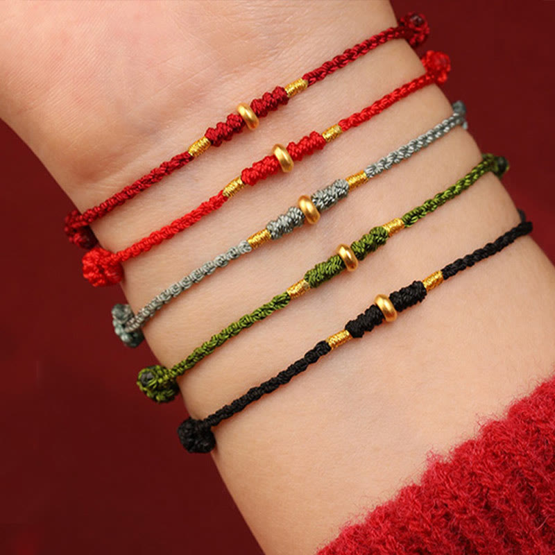 ATELIER-TIBET – Bracelet & Chevillière de Protection en Fil Rouge et Or 999, Ajustable