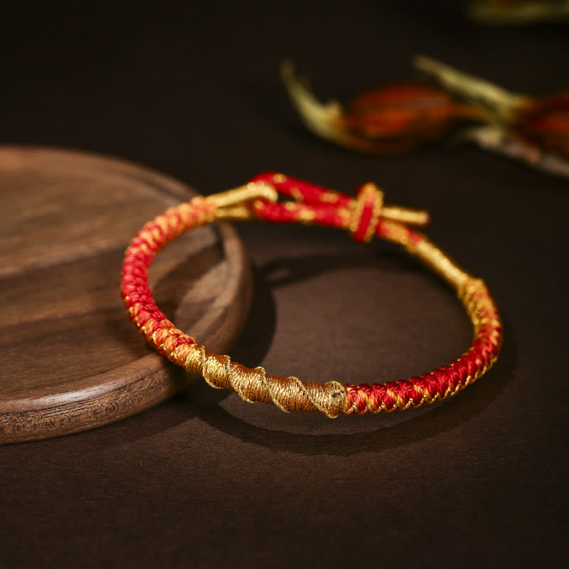 ATELIER-TIBET – Bracelet Tibétain en Fil Doré & Fil Rouge, Nœud Écailles de Dragon Ajustable