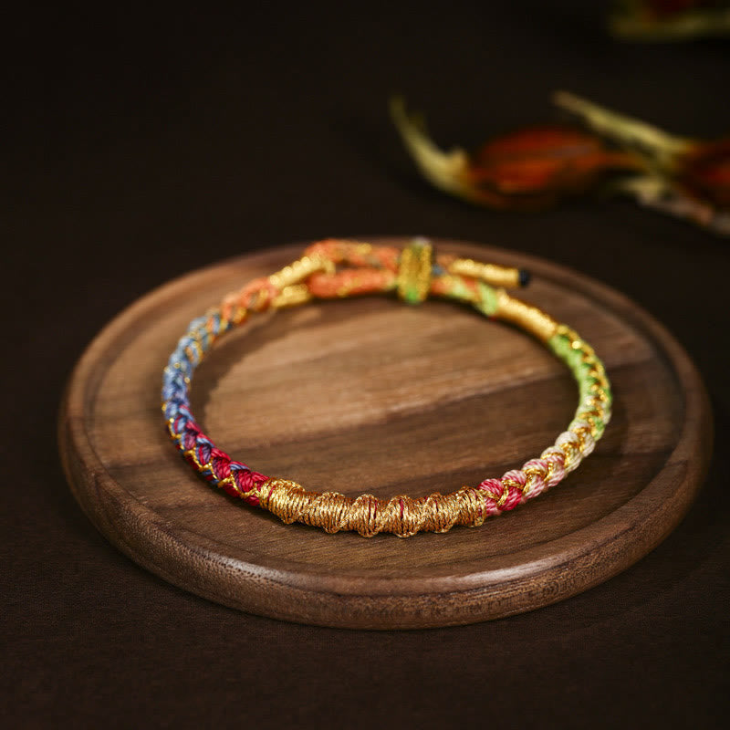 ATELIER-TIBET – Bracelet Tibétain en Fil Doré & Fil Rouge, Nœud Écailles de Dragon Ajustable