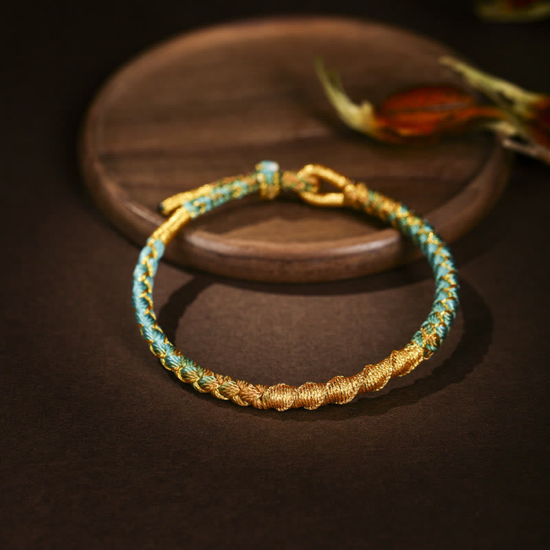 ATELIER-TIBET – Bracelet Tibétain en Fil Doré & Fil Rouge, Nœud Écailles de Dragon Ajustable