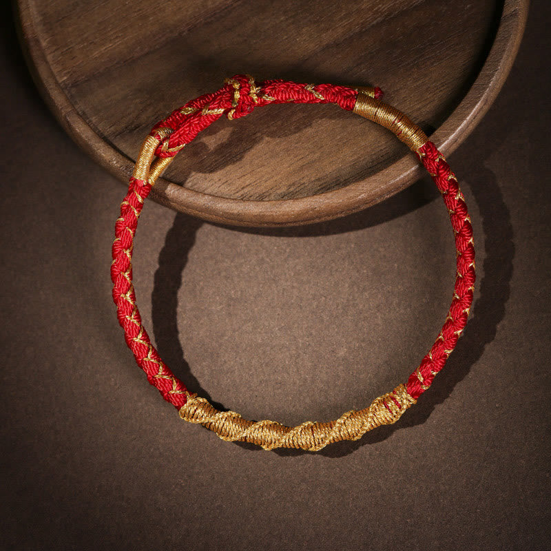 ATELIER-TIBET – Bracelet Tibétain en Fil Doré & Fil Rouge, Nœud Écailles de Dragon Ajustable