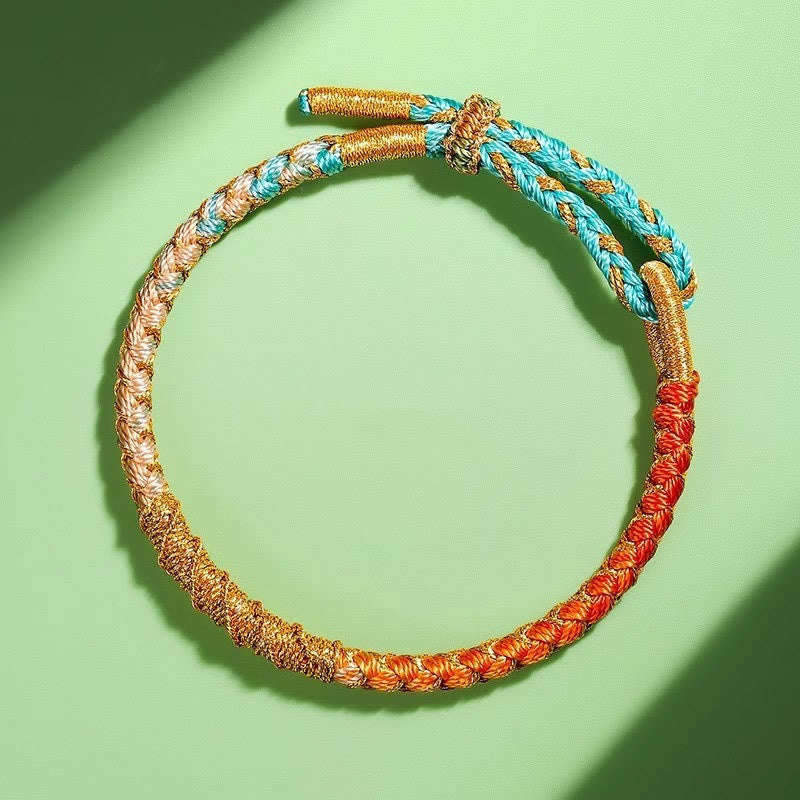 ATELIER-TIBET – Bracelet Tibétain en Fil Doré & Fil Rouge, Nœud Écailles de Dragon Ajustable