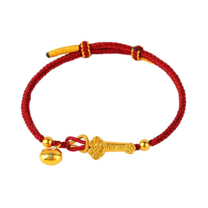 ATELIER-TIBET – Bracelet Tressé Porte-Bonheur Fil Rouge Fu & Bâton Ruyi