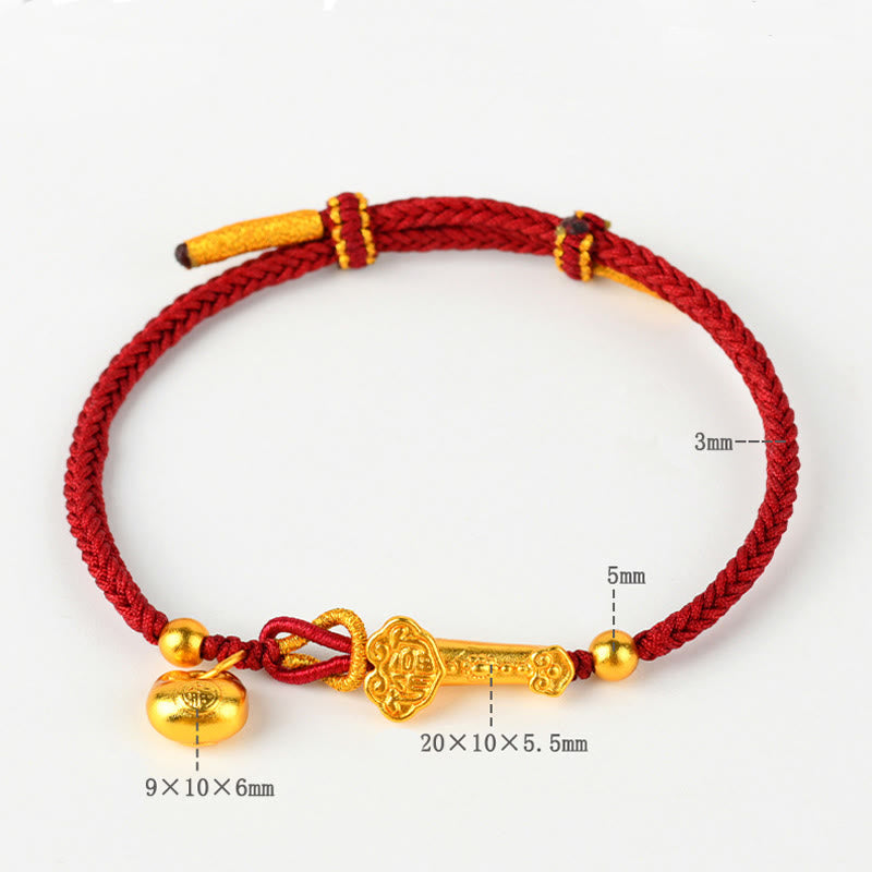 ATELIER-TIBET – Bracelet Tressé Porte-Bonheur Fil Rouge Fu & Bâton Ruyi