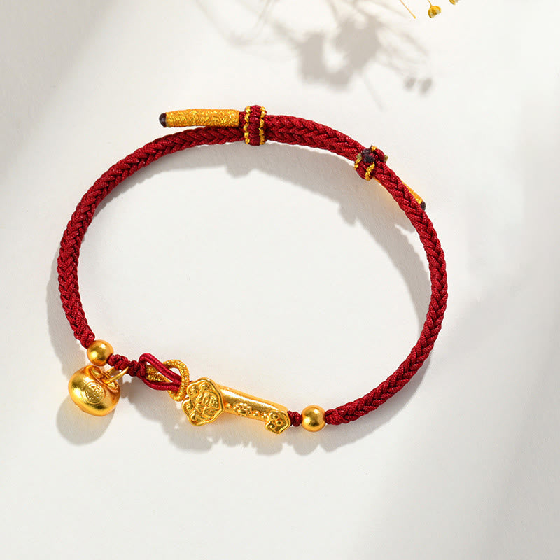 ATELIER-TIBET – Bracelet Tressé Porte-Bonheur Fil Rouge Fu & Bâton Ruyi