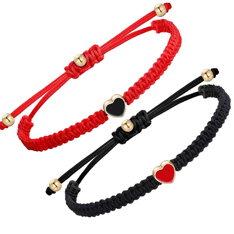 ATELIER-TIBET – Bracelets Couple Cœur en Fil Rouge Tressé, Ajustables