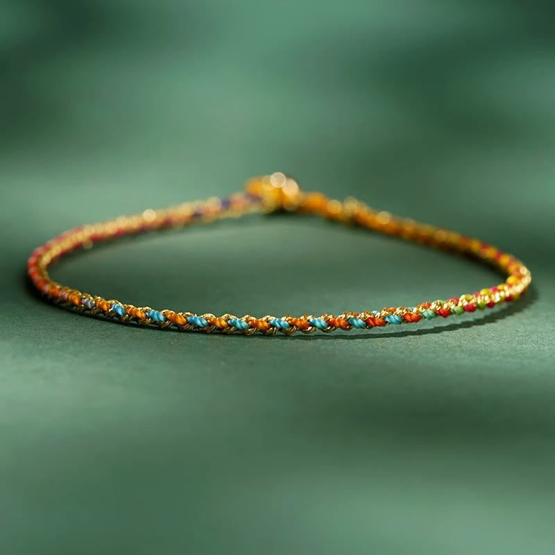 ATELIER-TIBET – Bracelet Corde Lotus Porte-Bonheur Coloré (Option Pièce de Cuivre)