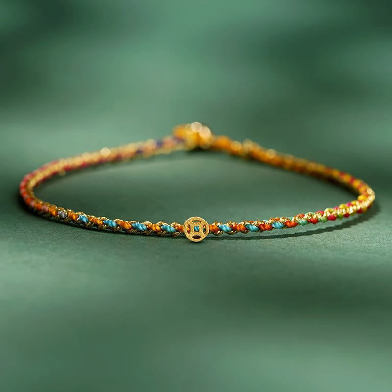 ATELIER-TIBET – Bracelet Corde Lotus Porte-Bonheur Coloré (Option Pièce de Cuivre)