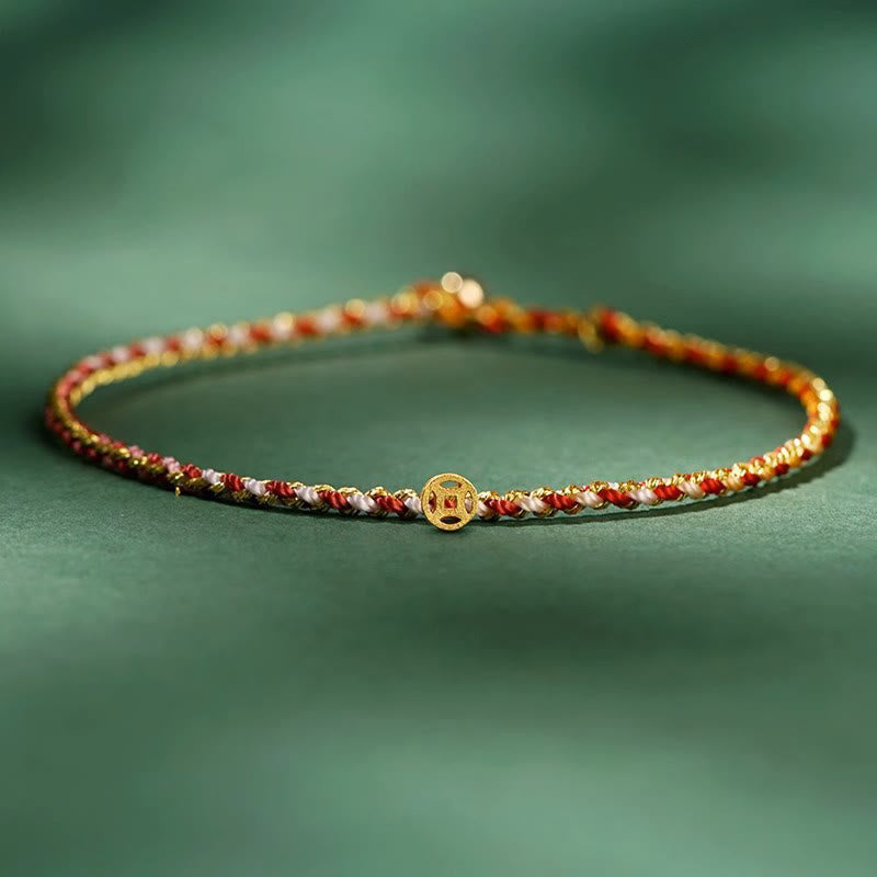 ATELIER-TIBET – Bracelet Corde Lotus Porte-Bonheur Coloré (Option Pièce de Cuivre)