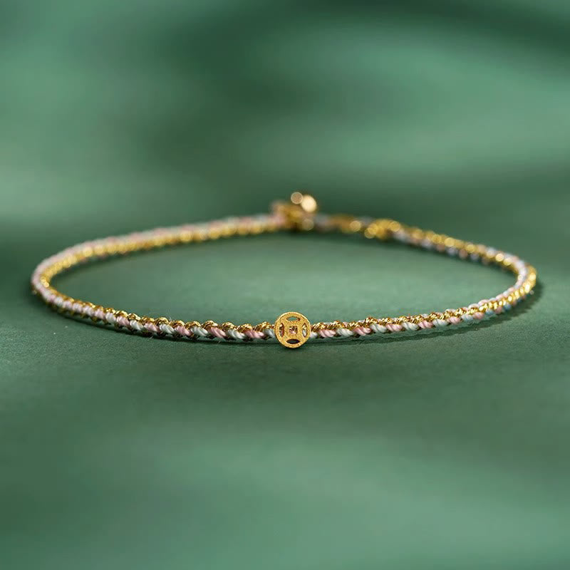 ATELIER-TIBET – Bracelet Corde Lotus Porte-Bonheur Coloré (Option Pièce de Cuivre)