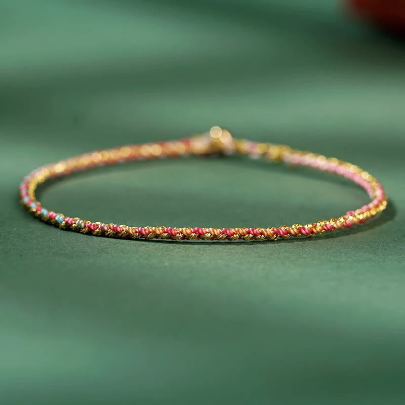 ATELIER-TIBET – Bracelet Corde Lotus Porte-Bonheur Coloré (Option Pièce de Cuivre)