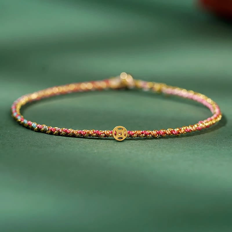 ATELIER-TIBET – Bracelet Corde Lotus Porte-Bonheur Coloré (Option Pièce de Cuivre)