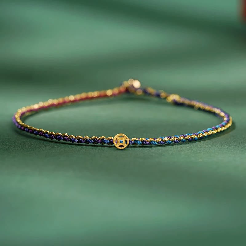 ATELIER-TIBET – Bracelet Corde Lotus Porte-Bonheur Coloré (Option Pièce de Cuivre)