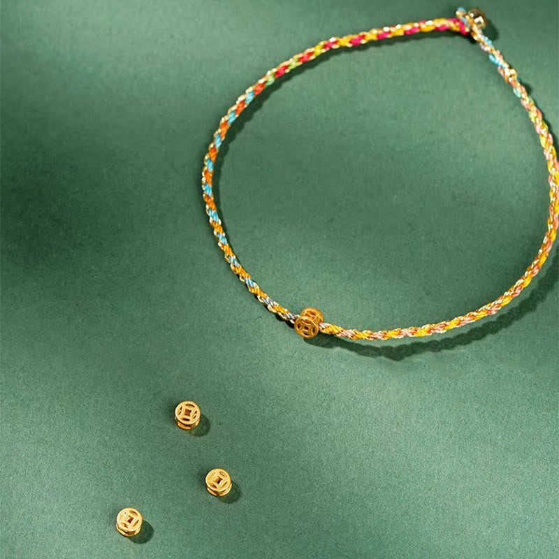 ATELIER-TIBET – Bracelet Corde Lotus Porte-Bonheur Coloré (Option Pièce de Cuivre)