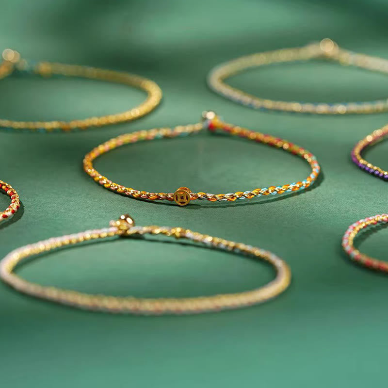 ATELIER-TIBET – Bracelet Corde Lotus Porte-Bonheur Coloré (Option Pièce de Cuivre)