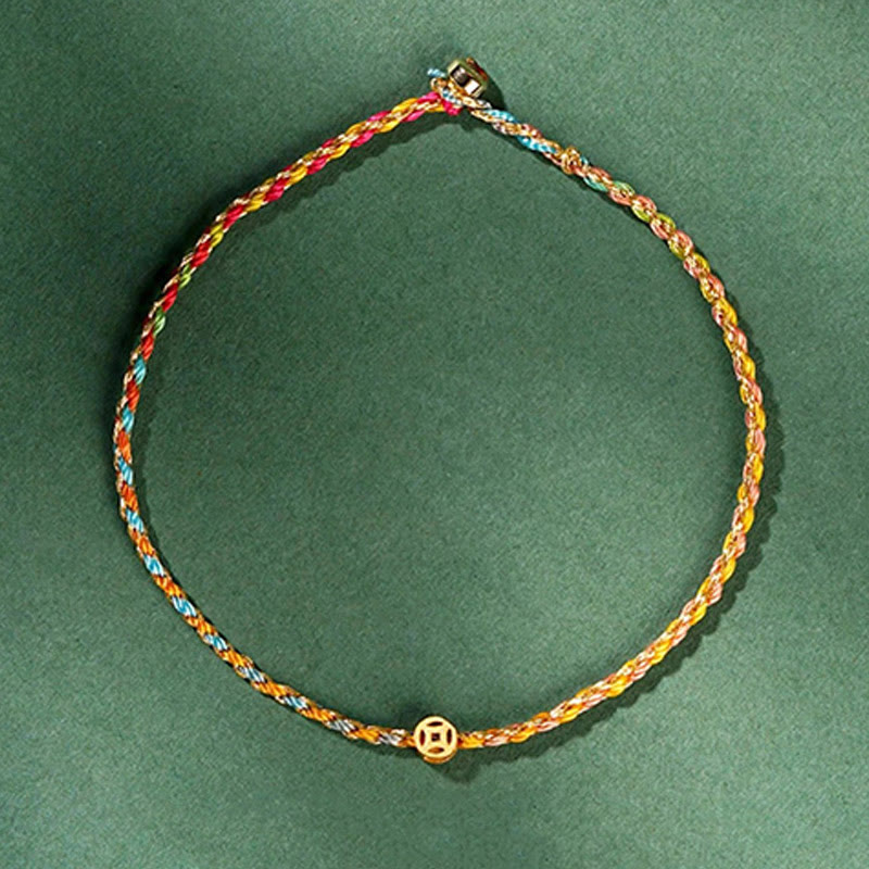 ATELIER-TIBET – Bracelet Corde Lotus Porte-Bonheur Coloré (Option Pièce de Cuivre)