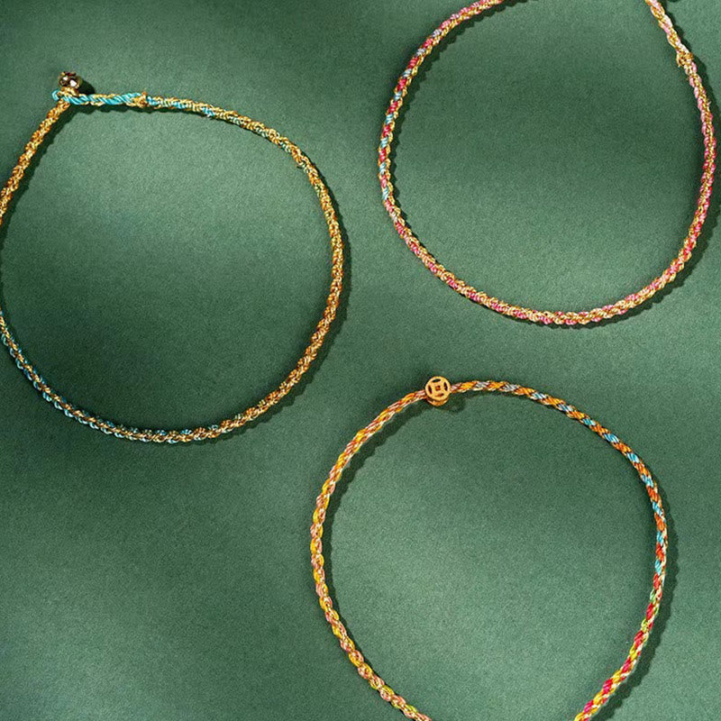 ATELIER-TIBET – Bracelet Corde Lotus Porte-Bonheur Coloré (Option Pièce de Cuivre)