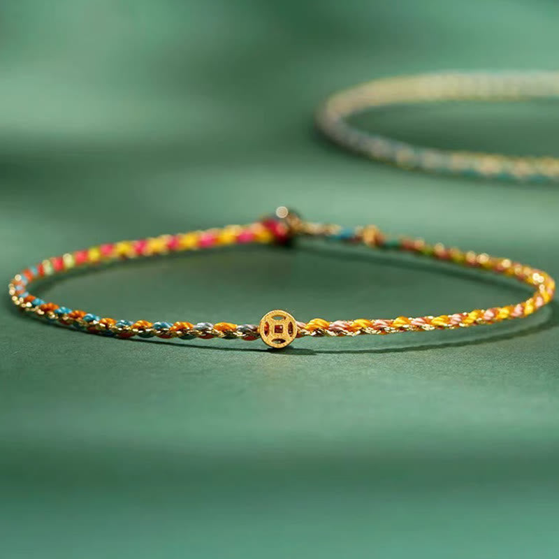 ATELIER-TIBET – Bracelet Corde Lotus Porte-Bonheur Coloré (Option Pièce de Cuivre)