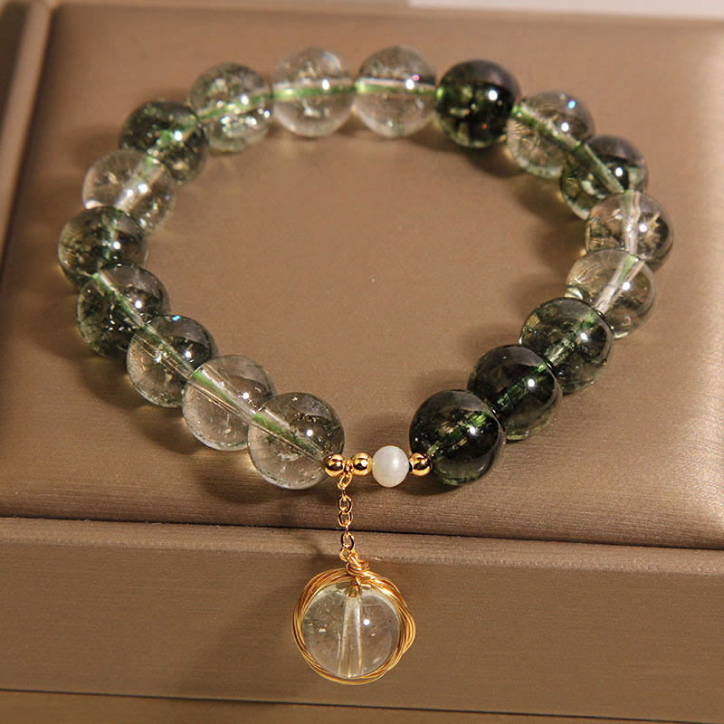 ATELIER-TIBET – Bracelet en Quartz Fantôme Vert Naturel | Croissance & Harmonie Symbolique