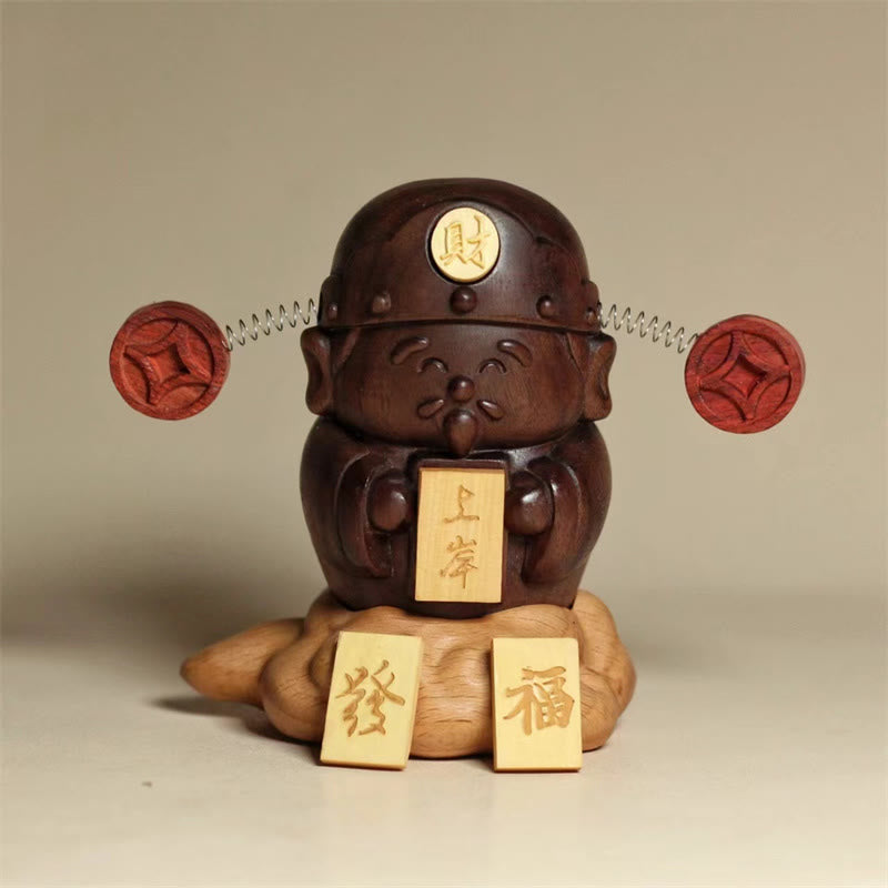 ATELIER-TIBET – Statue Dieu de la Richesse Caishen en Noyer Noir | Décoration Feng Shui