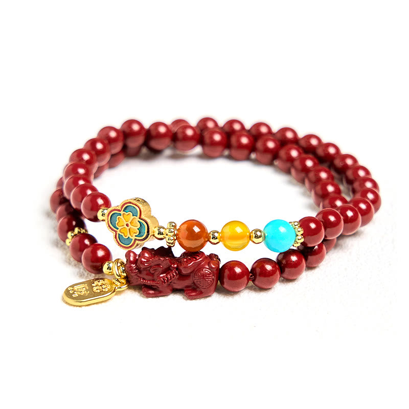 ATELIER-TIBET – Bracelet Double Tour en Cinabre 6 mm PiXiu & Fu | Abondance & Protection Symbolique