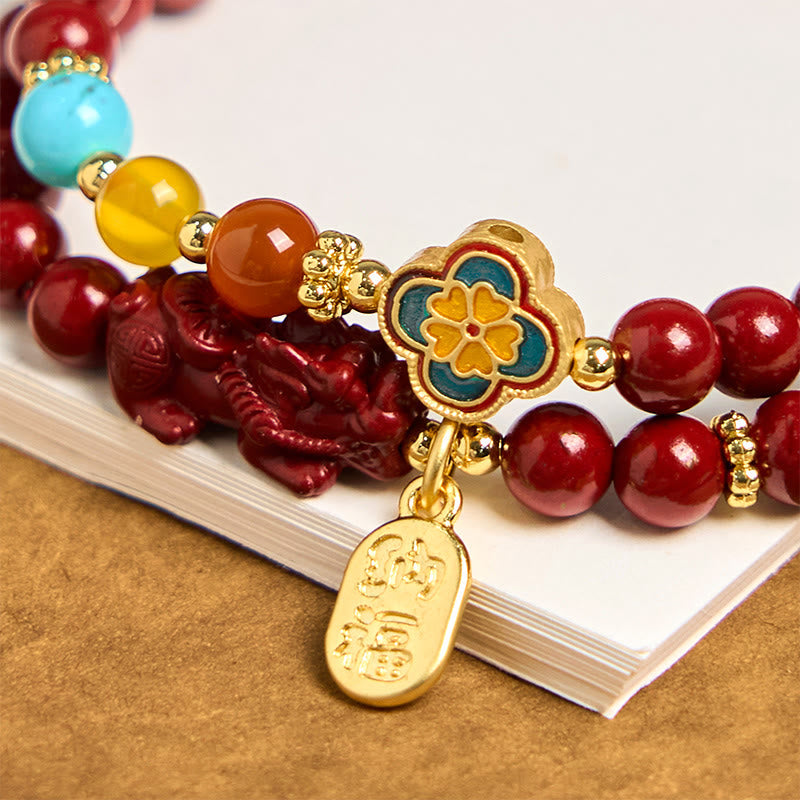 ATELIER-TIBET – Bracelet Double Tour en Cinabre 6 mm PiXiu & Fu | Abondance & Protection Symbolique