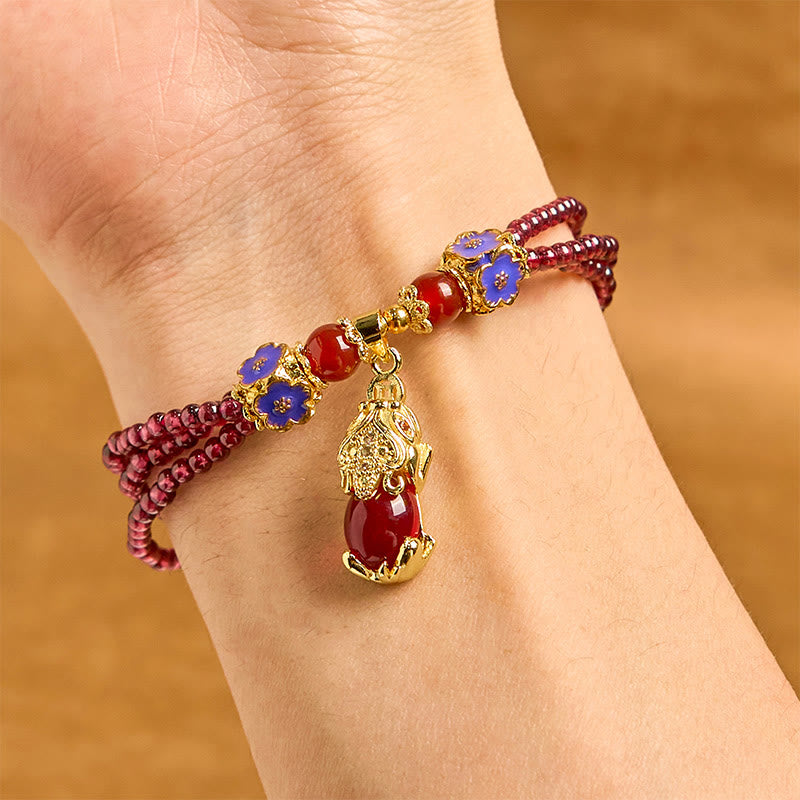 ATELIER-TIBET – Bracelet Pixiu Purification Multicouche en Grenat Naturel 3 mm | Protection & Abondance Symbolique